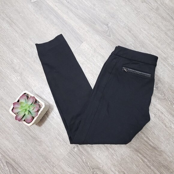 Paige Premium Los Feliz Black Label Leather Trim Ponte Ankle Pants 27 - Picture 1 of 11